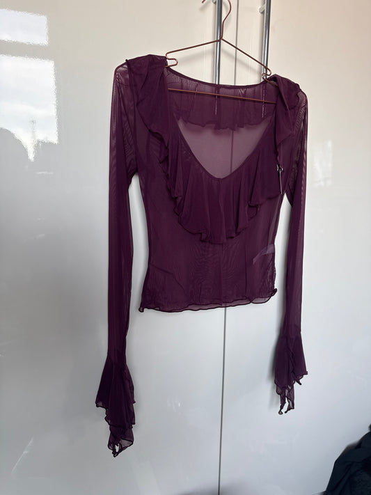 Size 8 waterfall frill top in berry