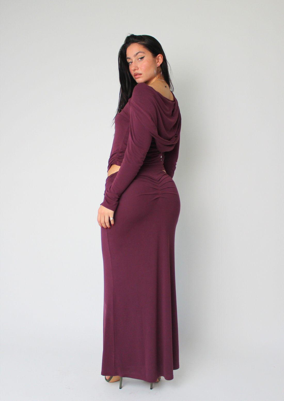 Modal Drape Maxi Skirt In Berry