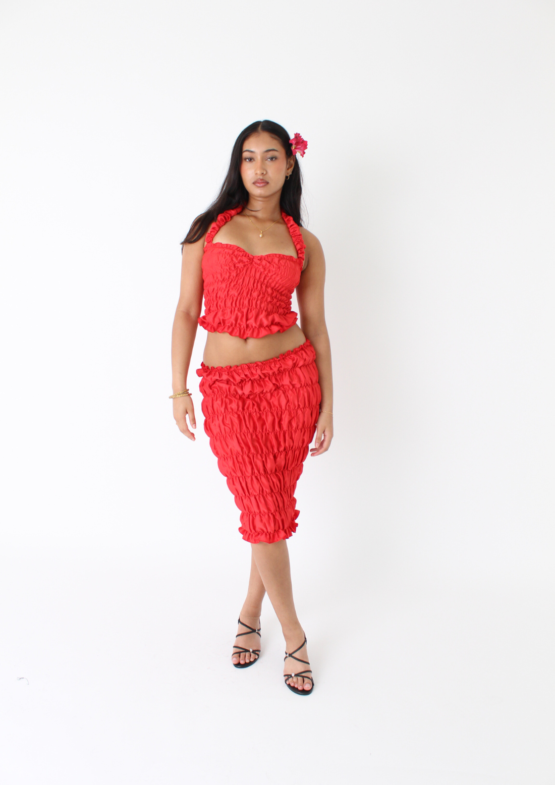 The Scrunchie Midi Skirt In Red