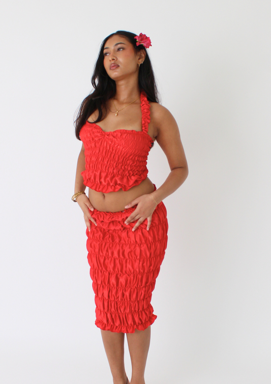 The Scrunchie Midi Skirt In Red