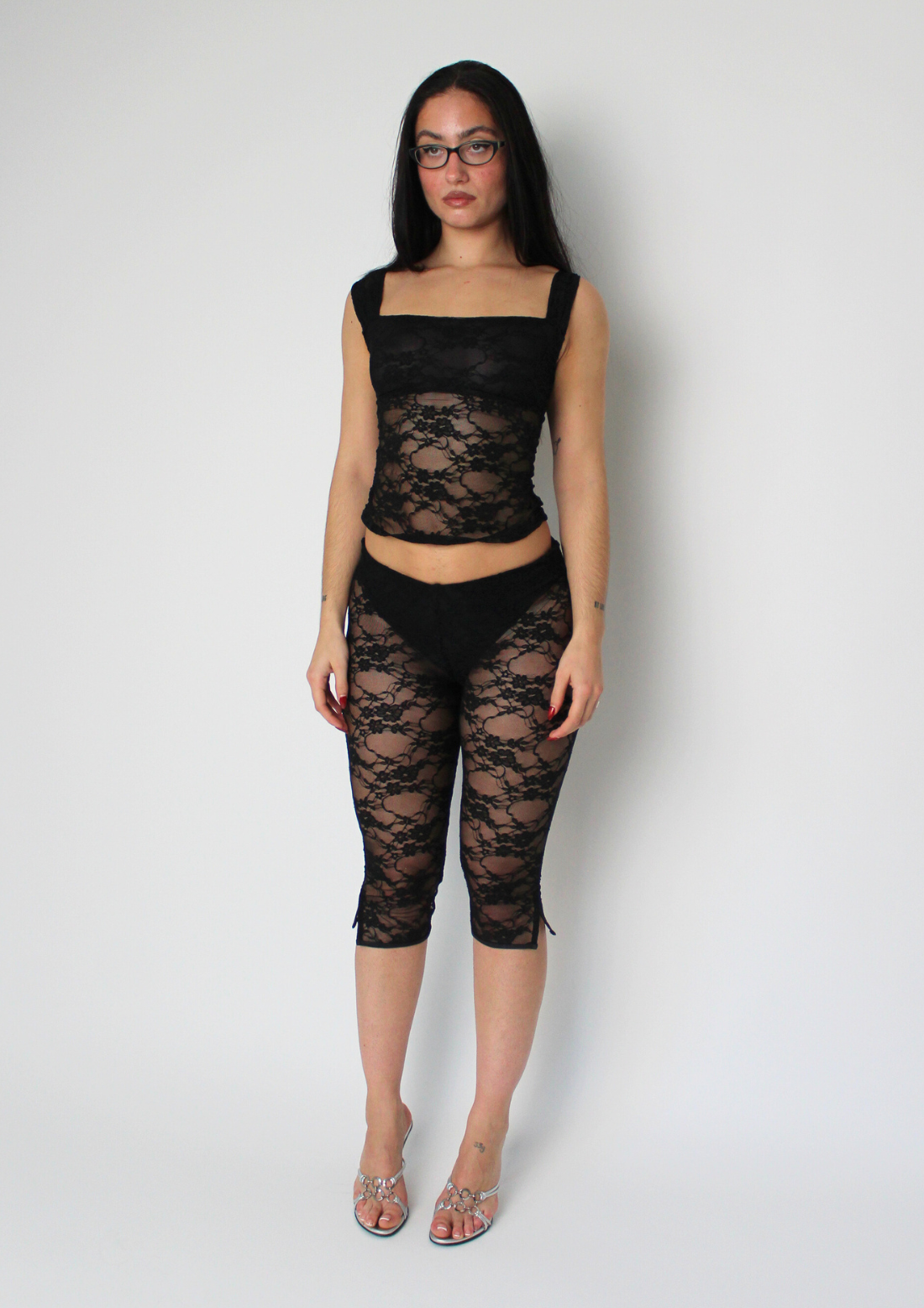 Capri With Built In Pants In Black Lace