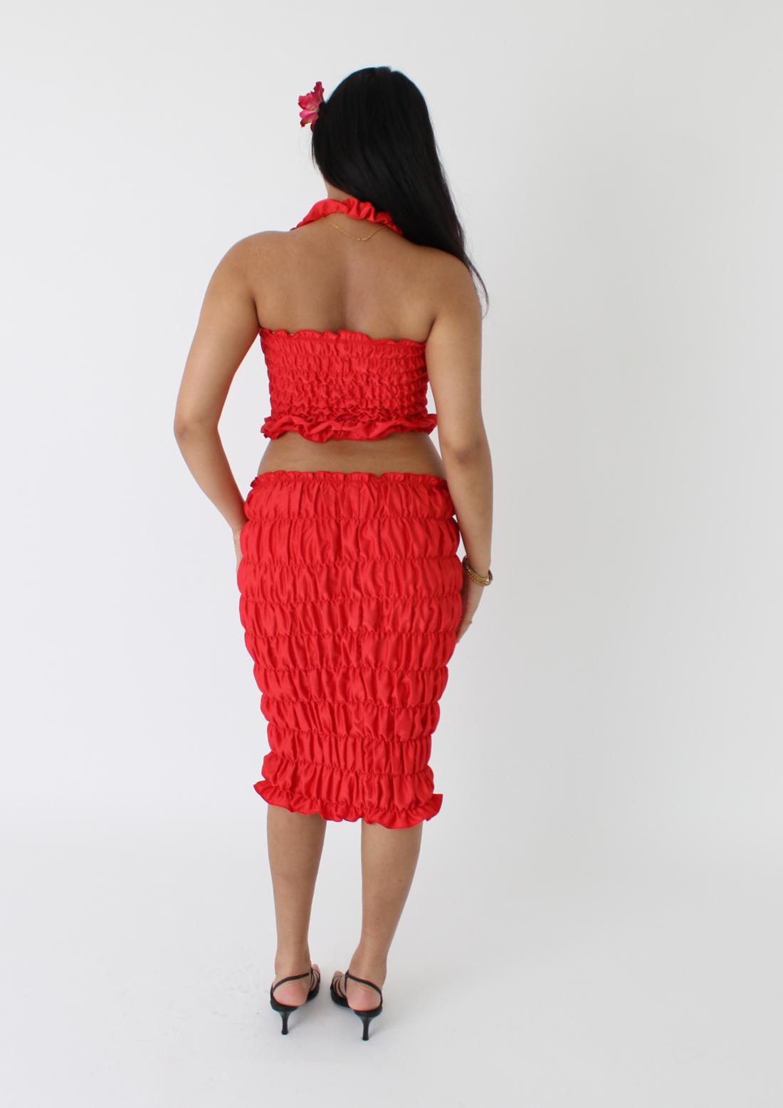 The Scrunchie Midi Skirt In Red