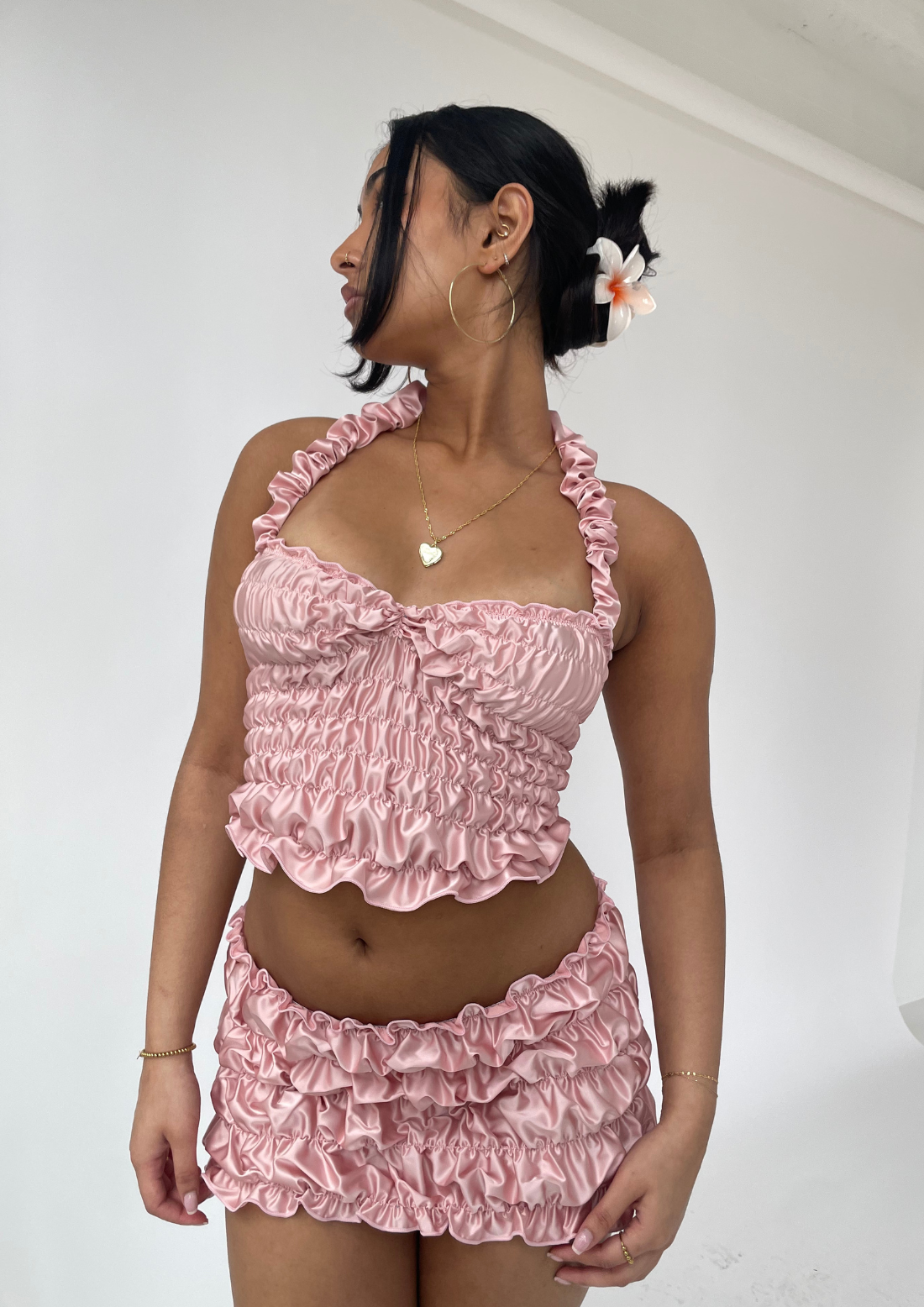 The Scrunchie Halter Top In Pearl Pink