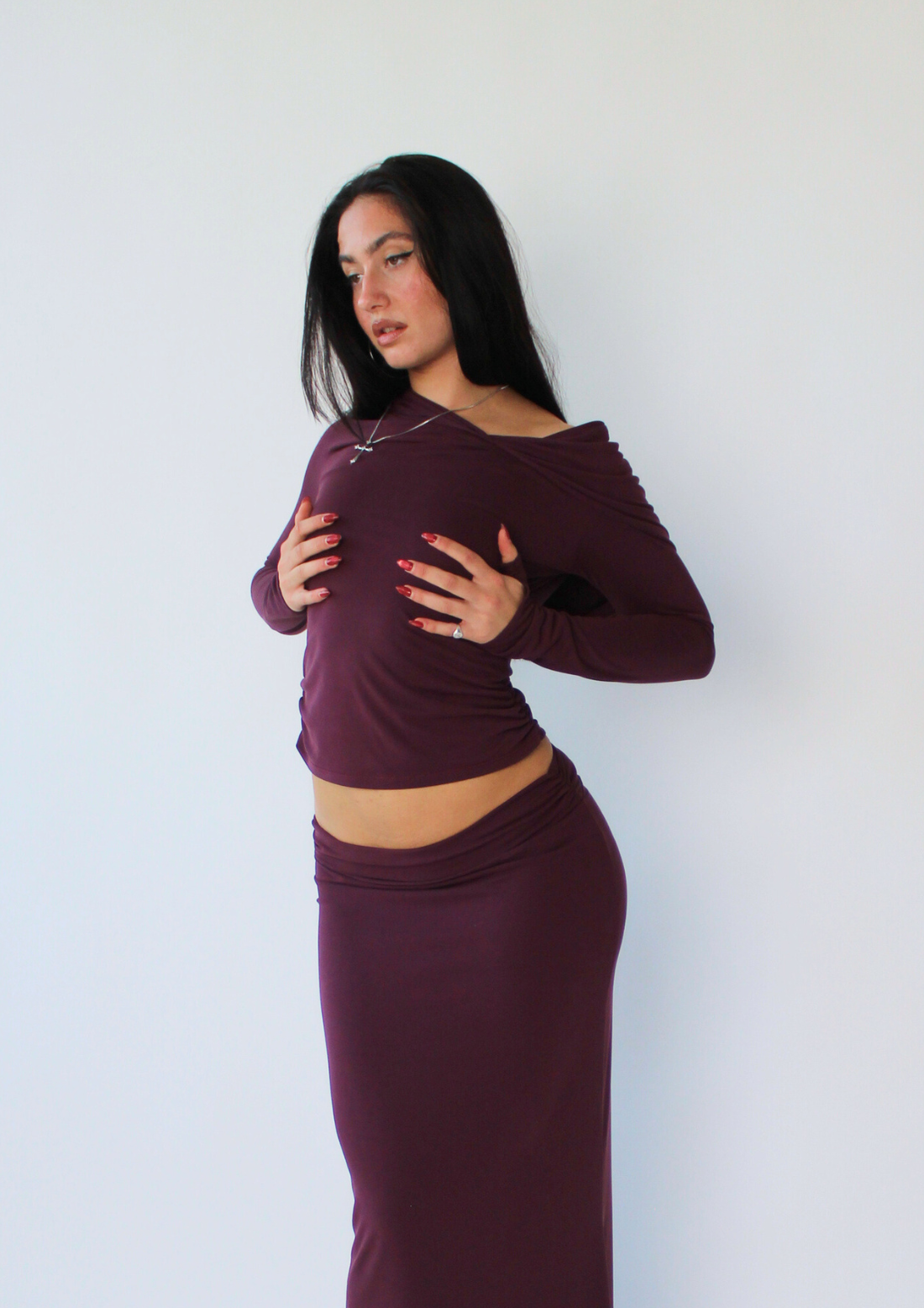 Modal Hooded Drape Top In Berry