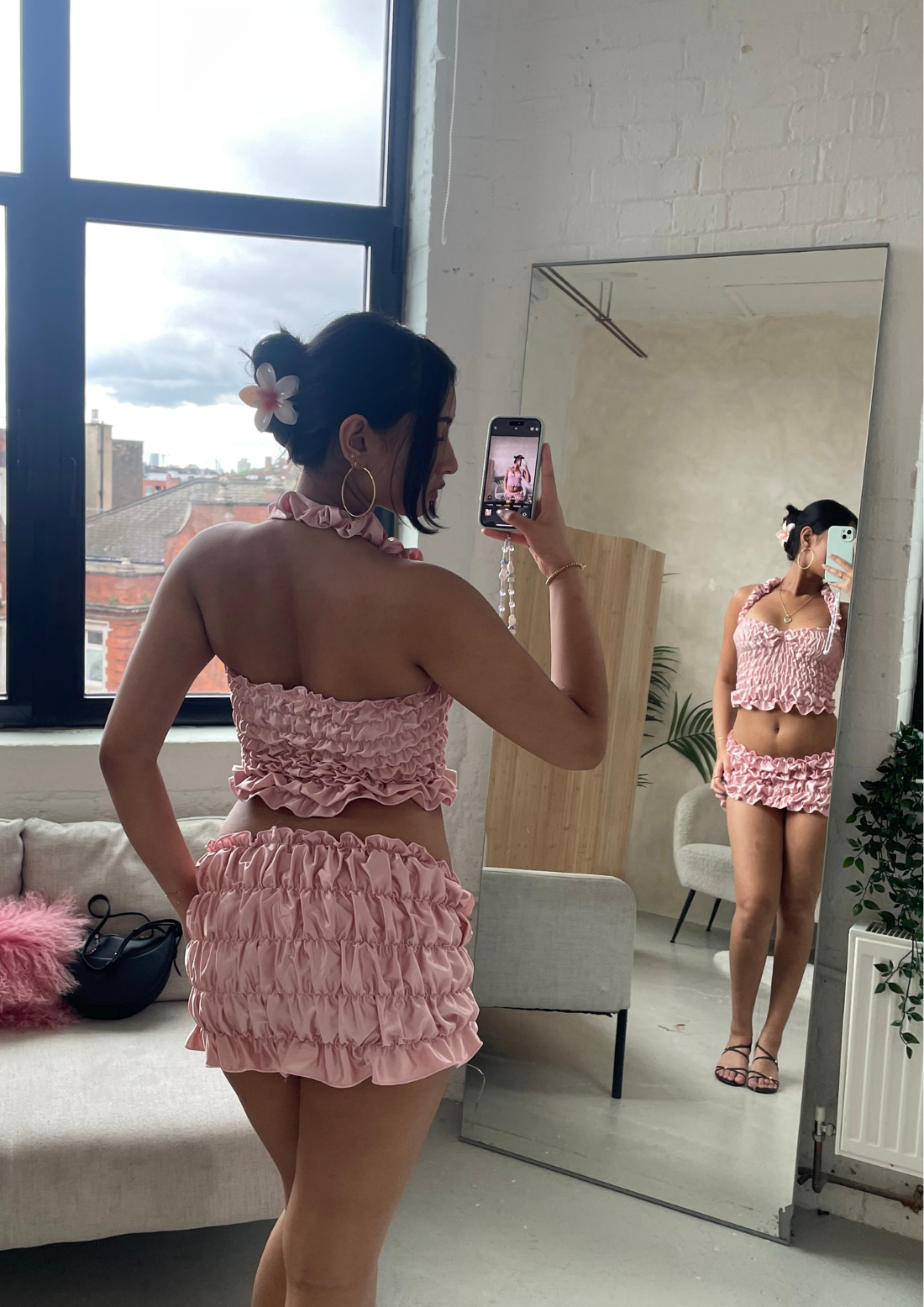 The Scrunchie Mini Skirt In Pearl Pink