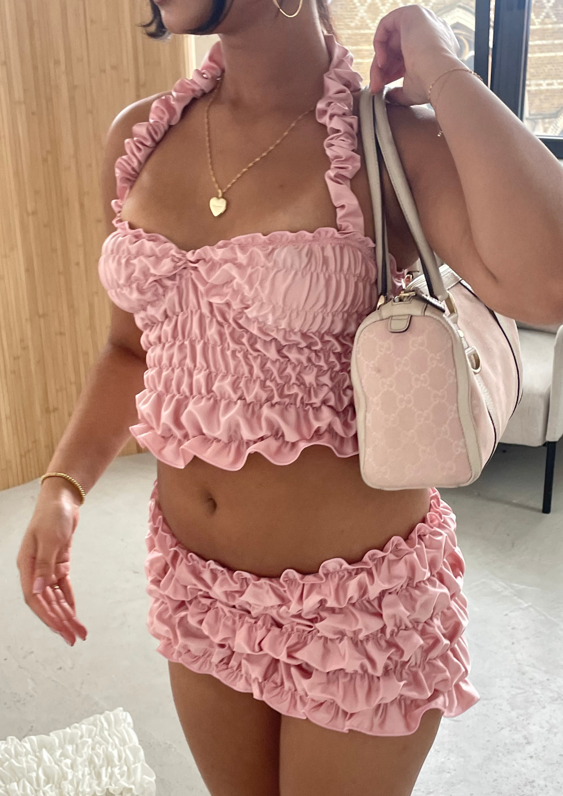 The Scrunchie Mini Skirt In Pearl Pink