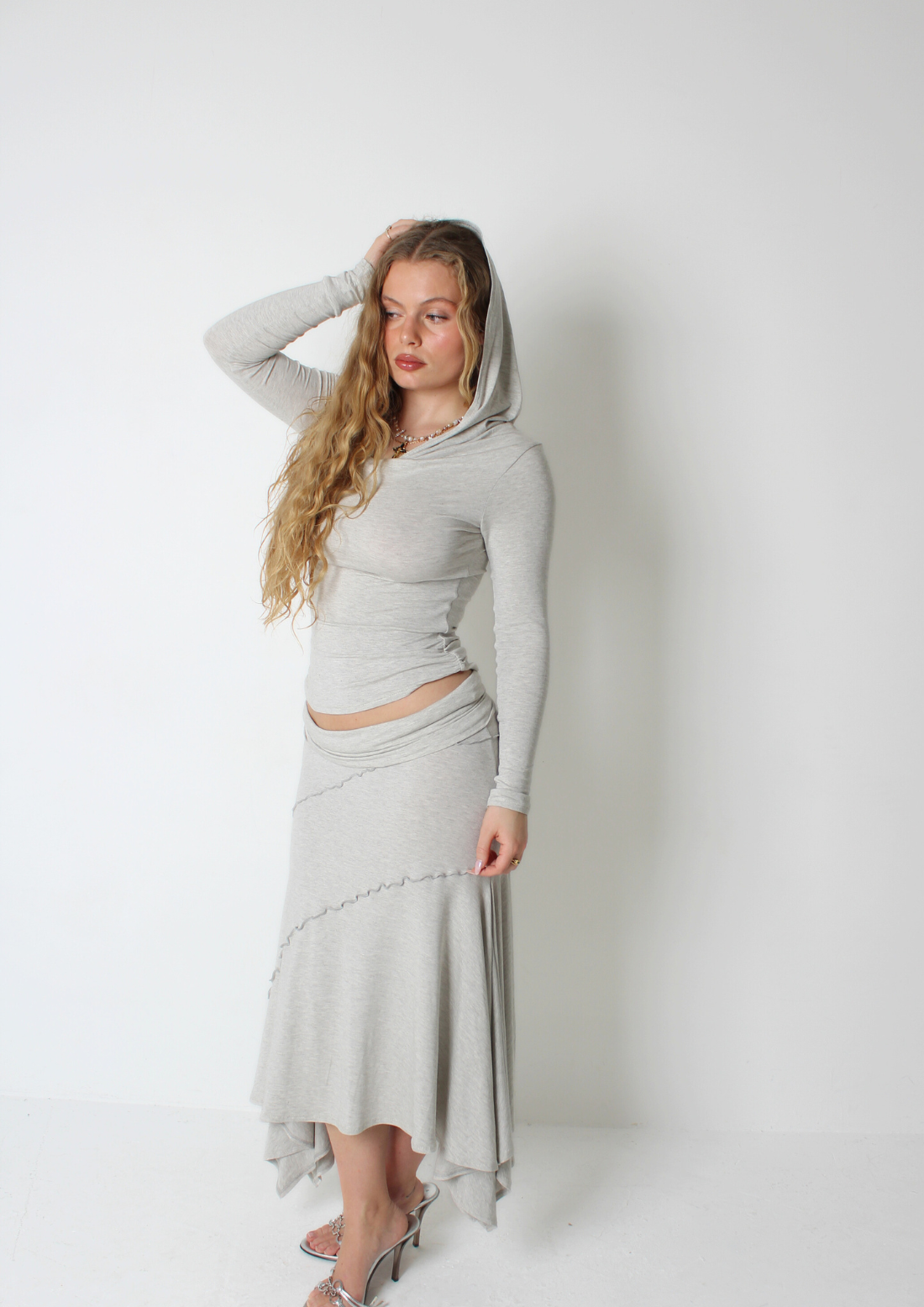 Grey Hanky Hem Maxi Skirt