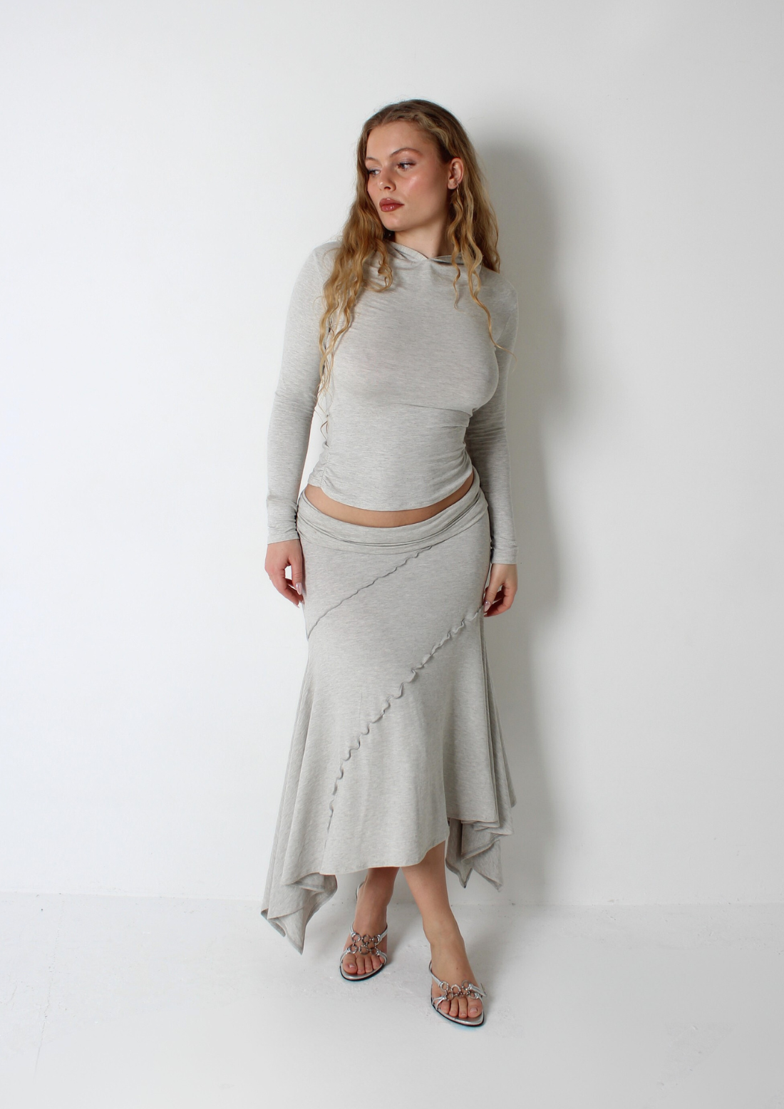 Grey Hanky Hem Maxi Skirt