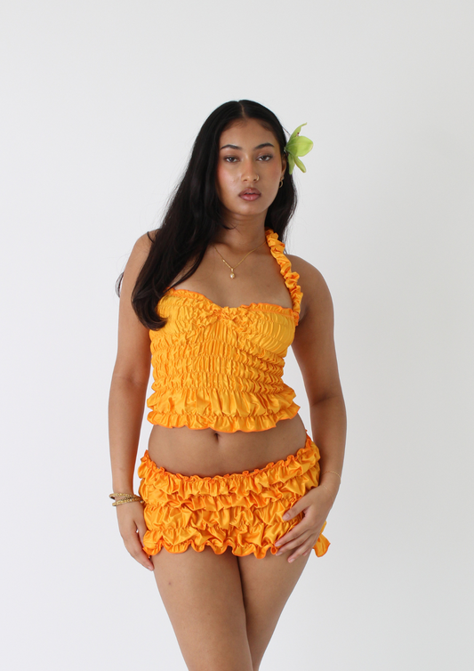 The Scrunchie Halter Top In Tangerine