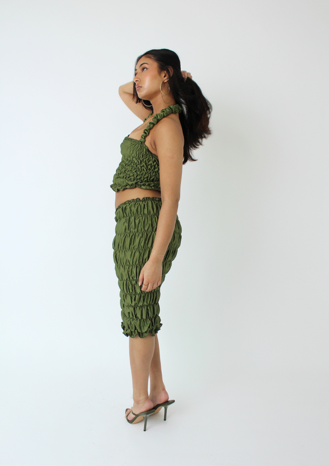 The Scrunchie Midi Skirt In Olive Green