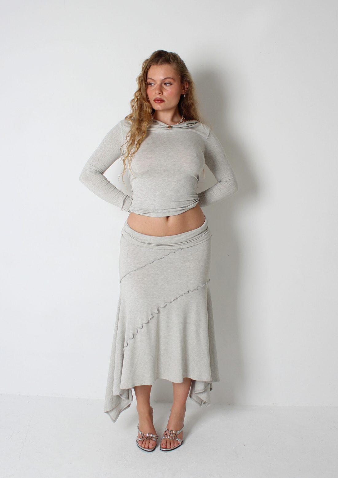 Grey Hanky Hem Maxi Skirt