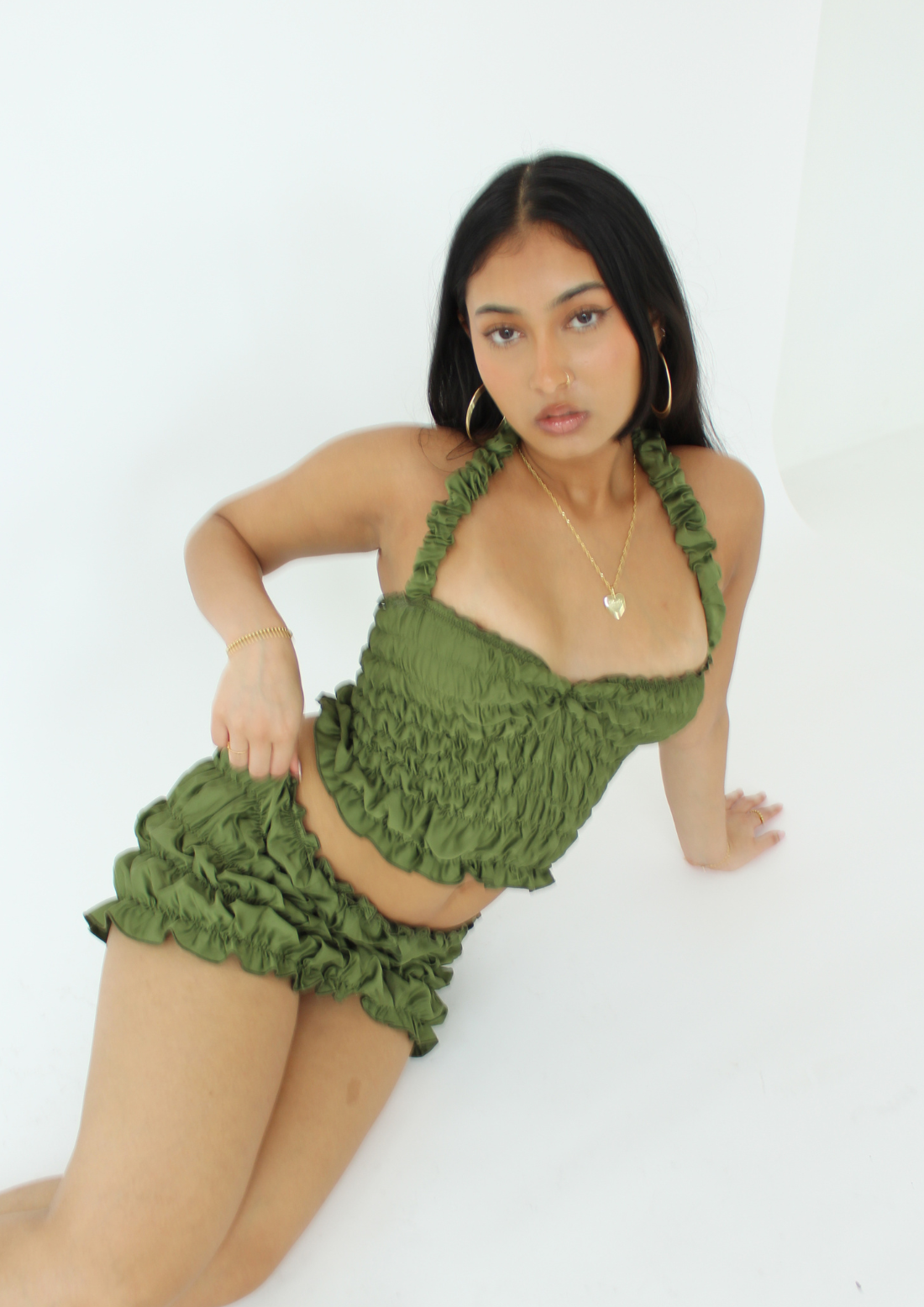 The Scrunchie Halter Top In Olive Green