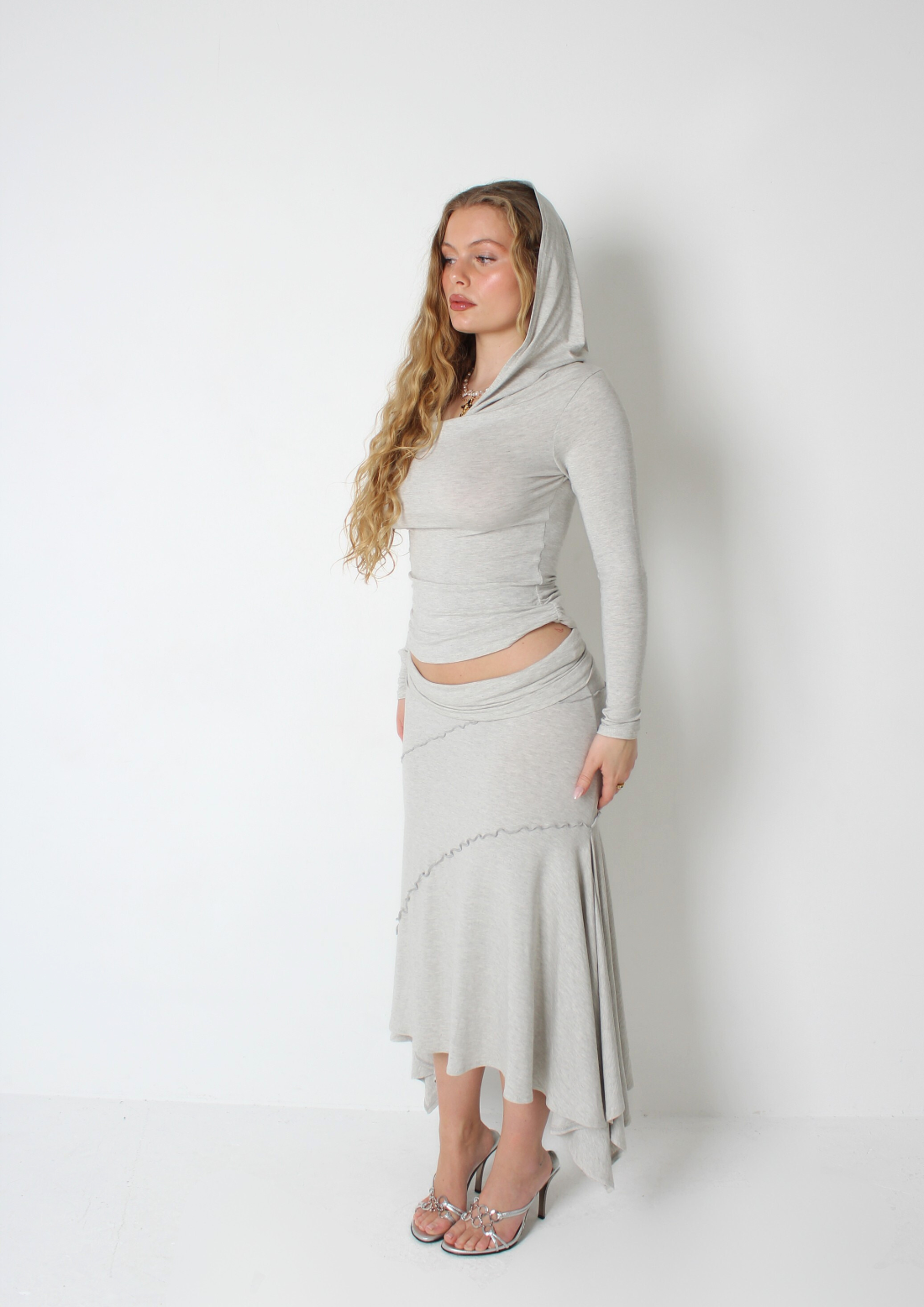 Grey Hanky Hem Maxi Skirt