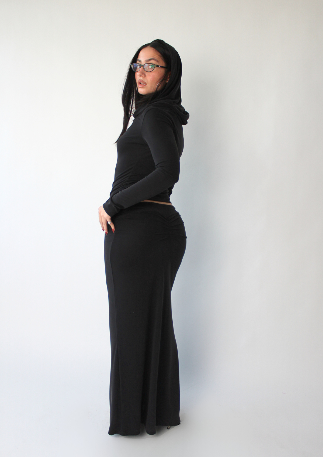 Modal Drape Maxi Skirt In Black