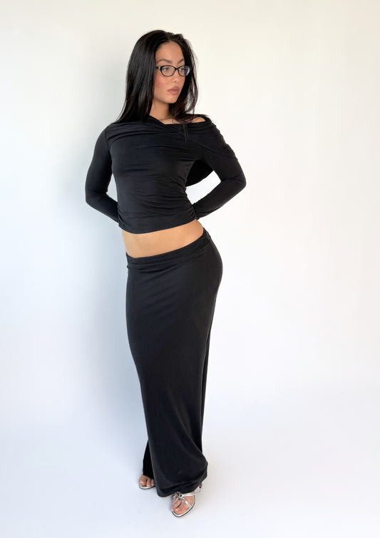 Modal Drape Maxi Skirt In Black