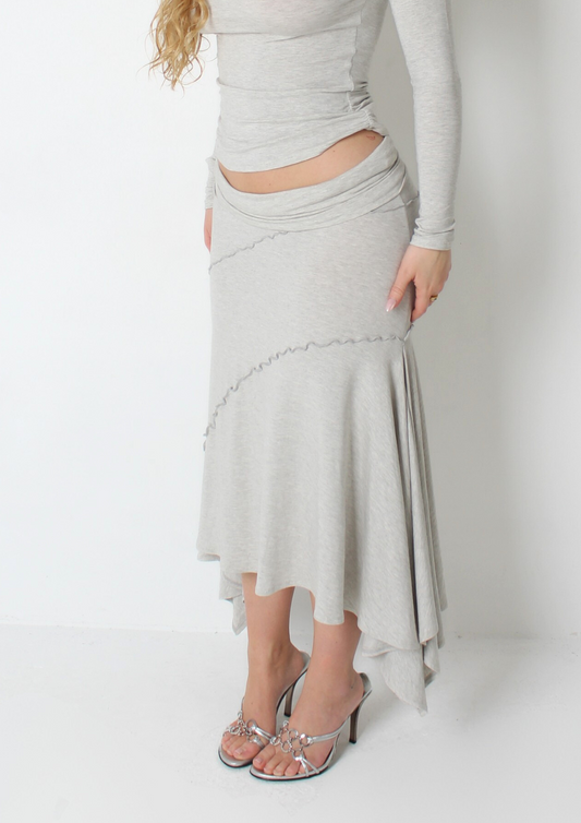 Grey Hanky Hem Maxi Skirt