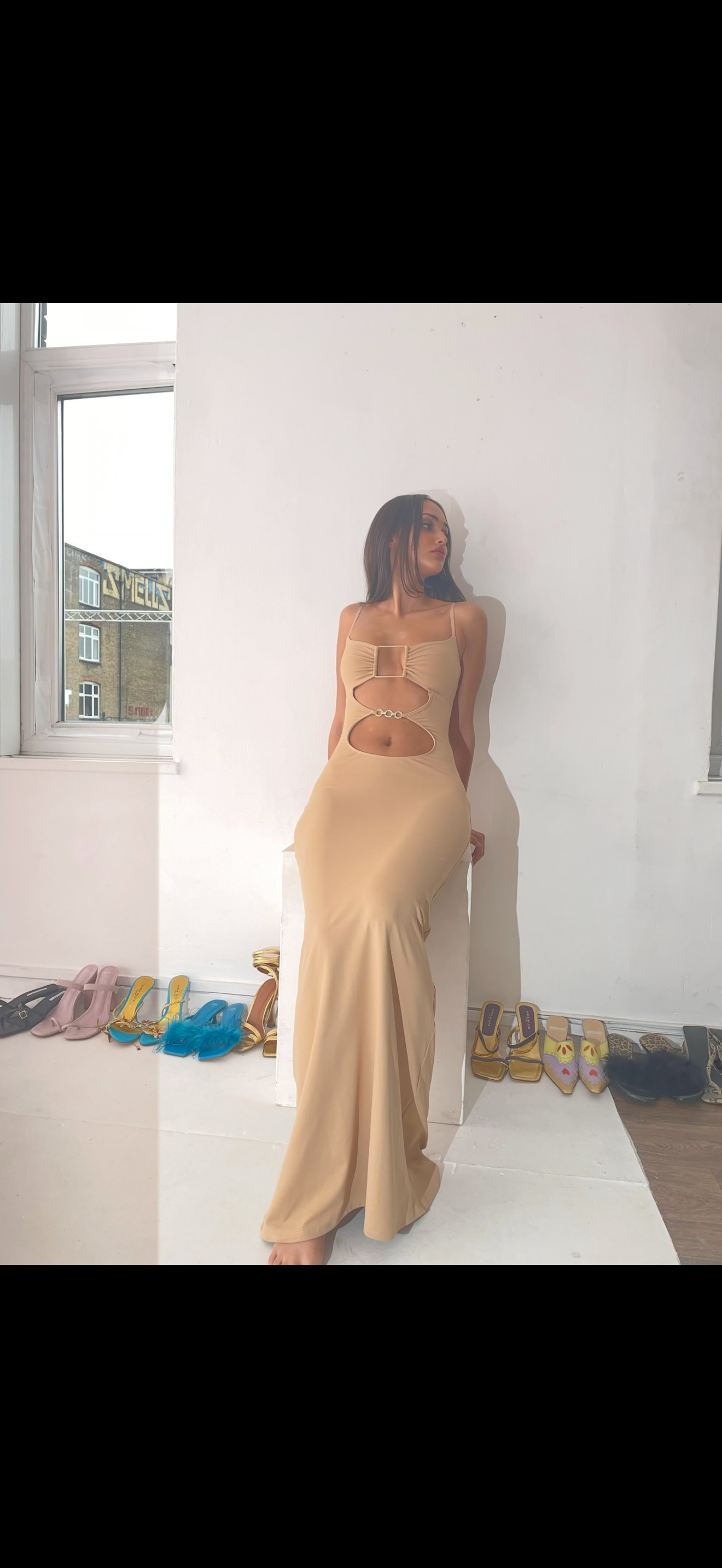 Diamonte Maxi Dress In nude