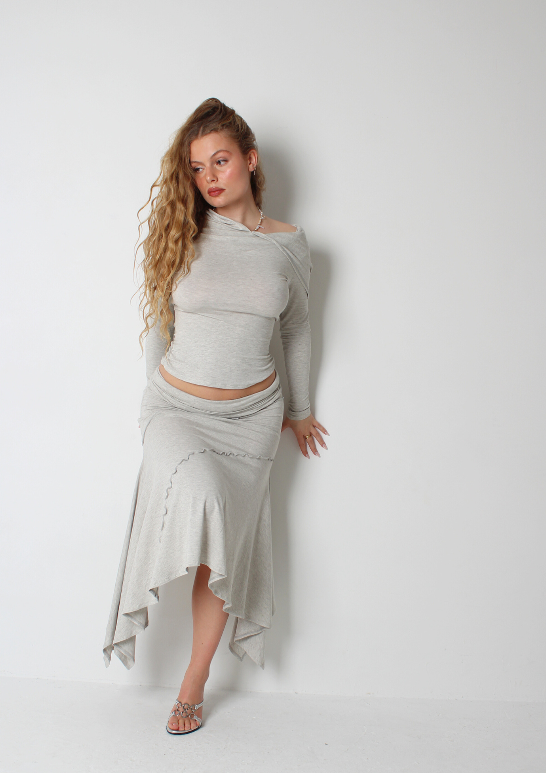 Grey Hanky Hem Maxi Skirt