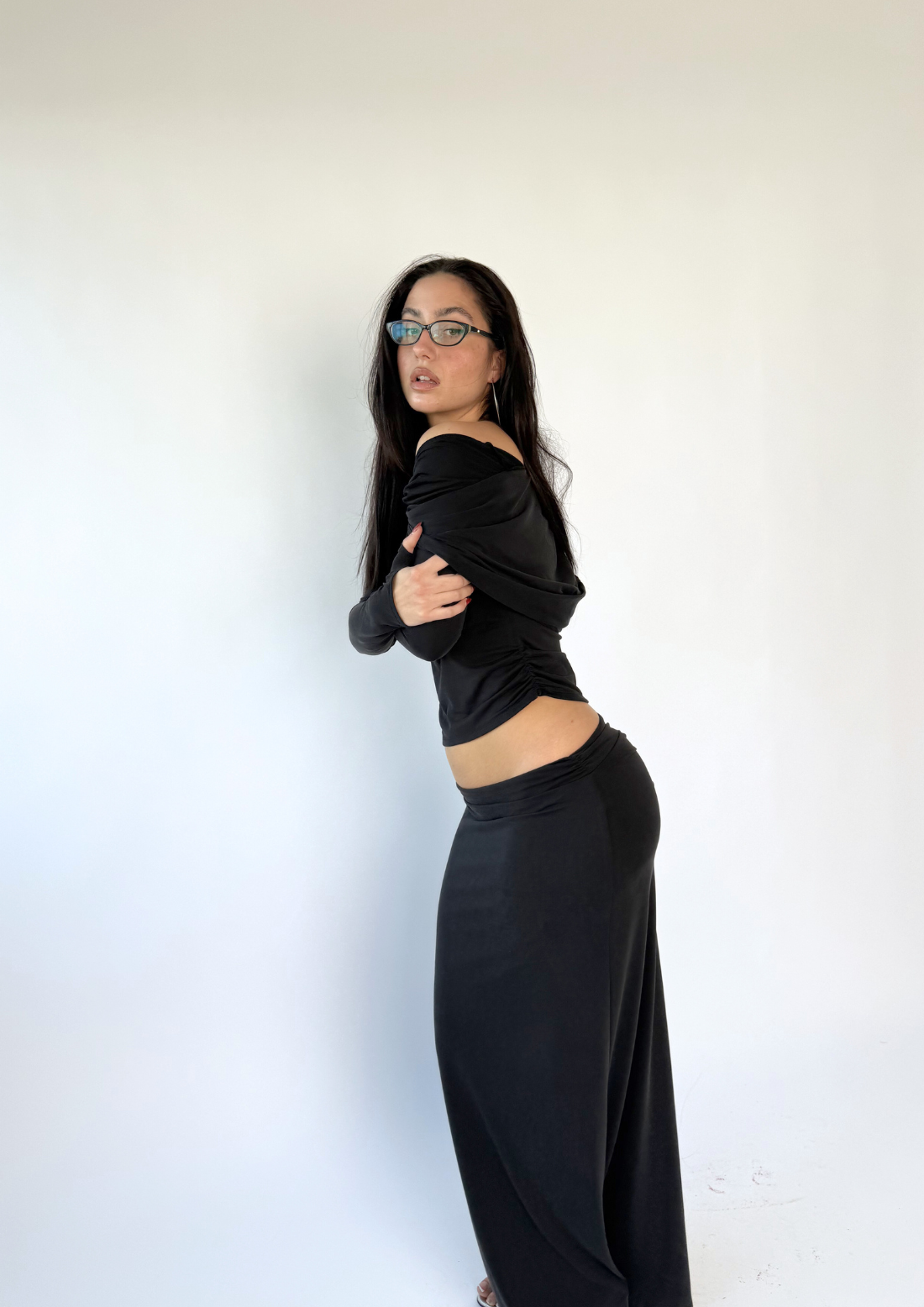 Modal Drape Maxi Skirt In Black