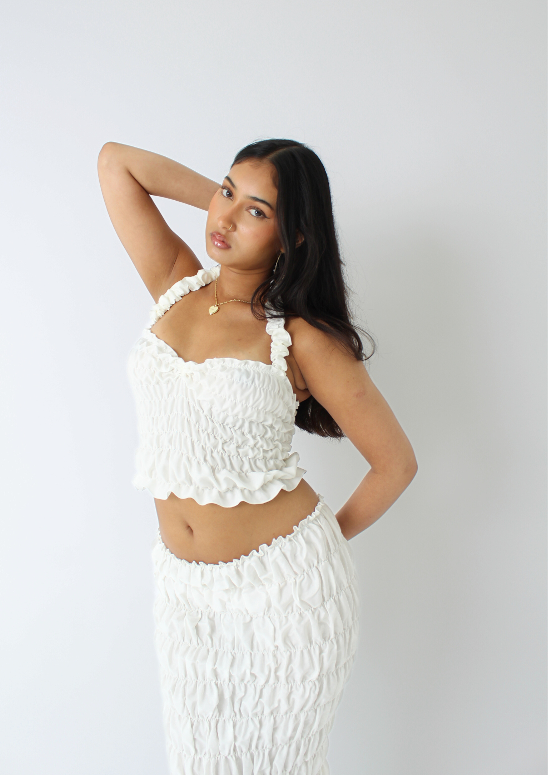 The Scrunchie Midi Skirt In White Cotton