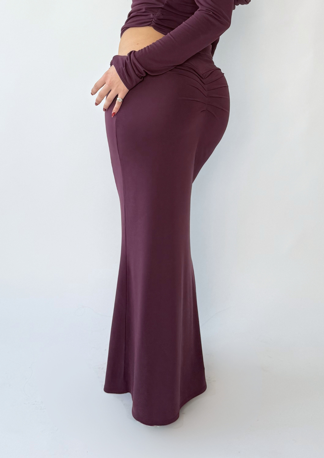 Modal Drape Maxi Skirt In Berry