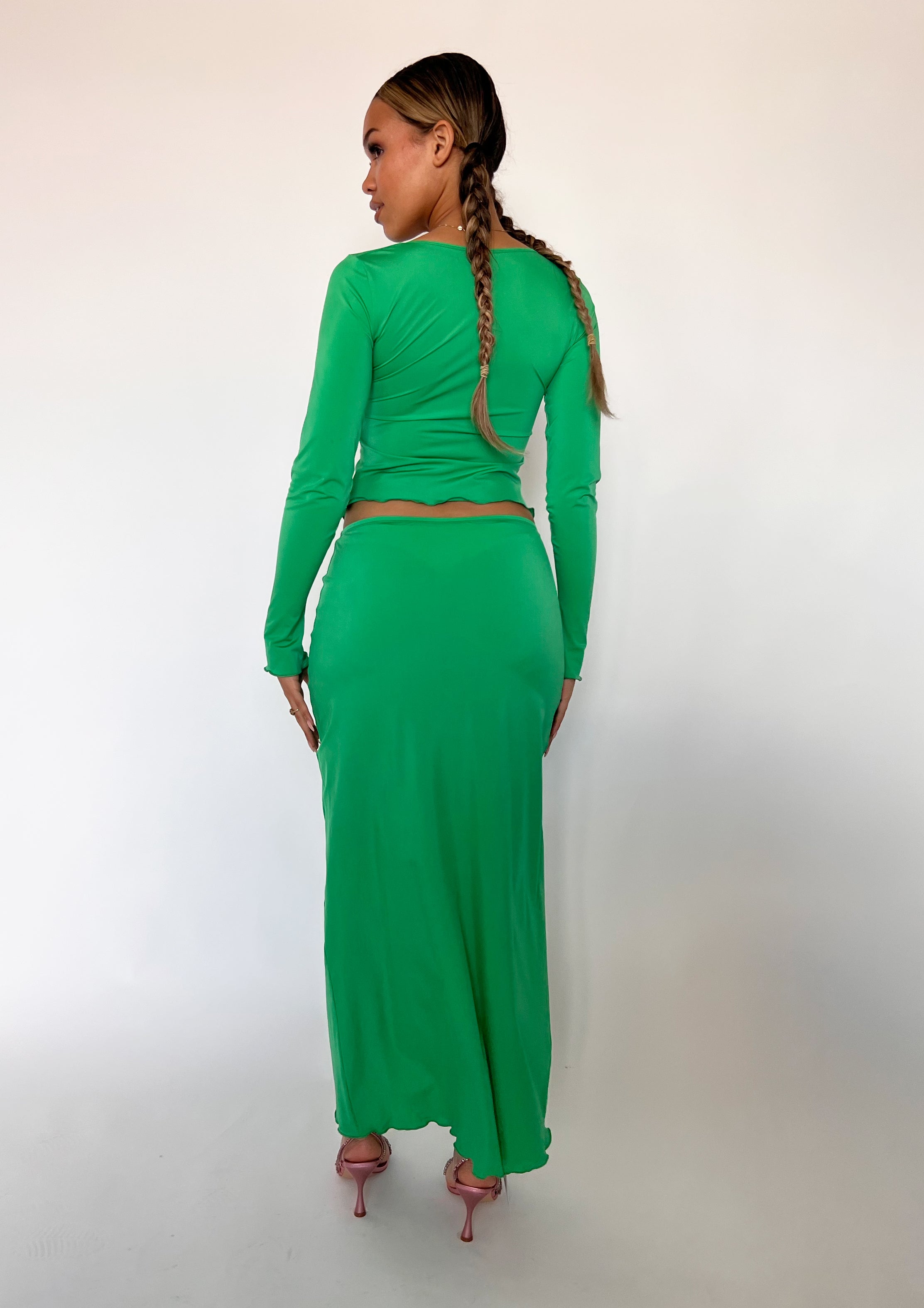 Long green shop maxi skirt uk