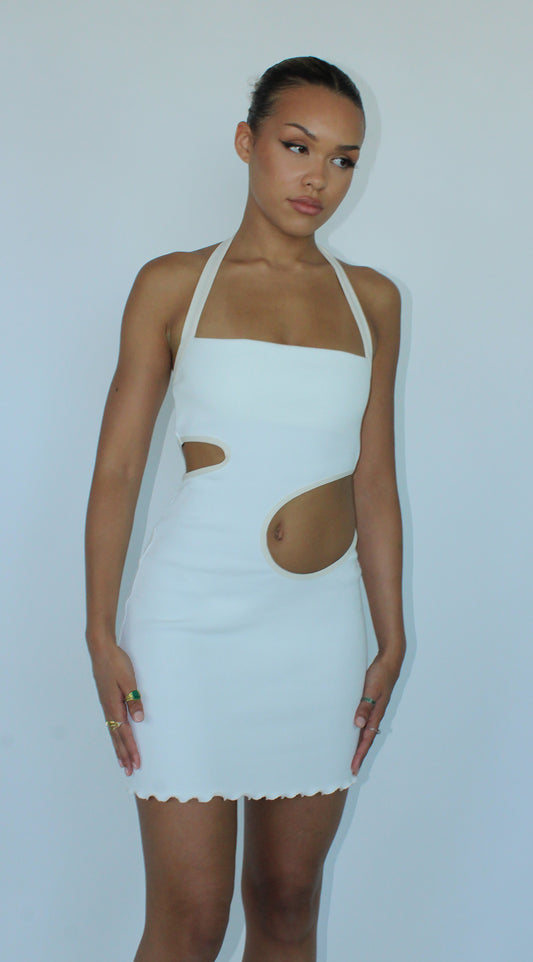 Cut out mini dress white heavy rib size 8/10